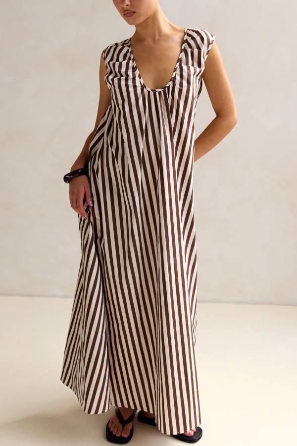 Striped Polka Dot Print Loose Sleeveless Casual Vacation Maxi Dress-consonak