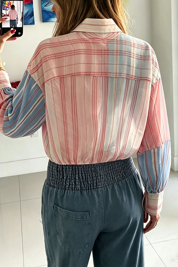 Plaid Wrap Tie Long Sleeve Shirt-Consonak