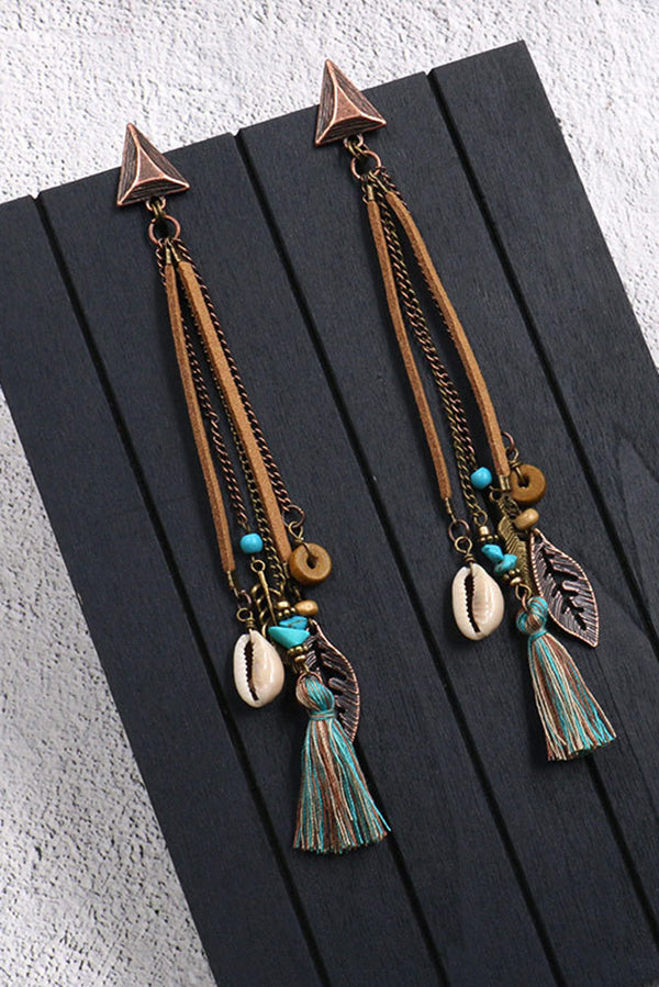Retro Long Tassel Shell Leaf Earrings | Consonak