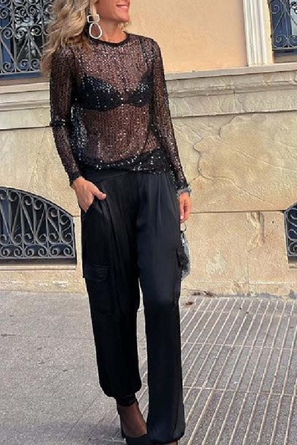 Keep It Shine Sequin Long Sleeve Shift Blouse | Consonak