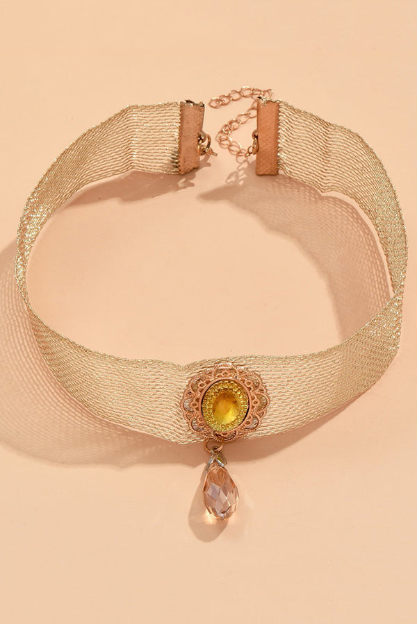 Fashionable Mesh Lace Gemstone Drop Pendant Necklace-consonak
