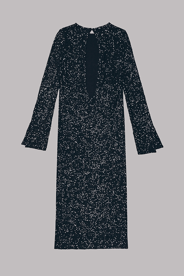 Ignite Sparkly Nights Sequin Extra Long Sleeve Open Back Loose Midi Dress-consonak