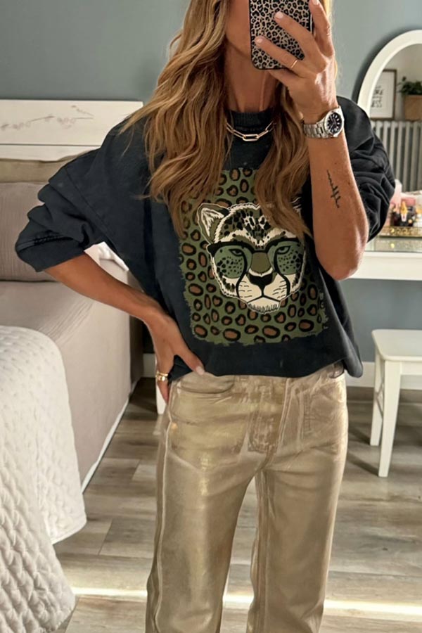 Unique Modern Feel Tiger and Leopard Print Casual Sweatshirt-consonak