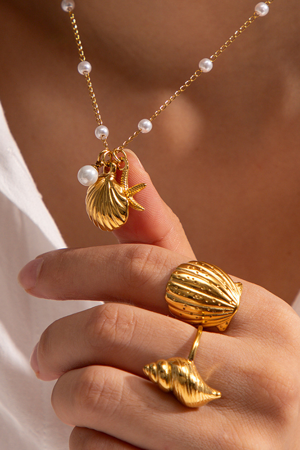 Ocean Series Pearl Accessories Starfish and Conch Shell Necklace-consonak