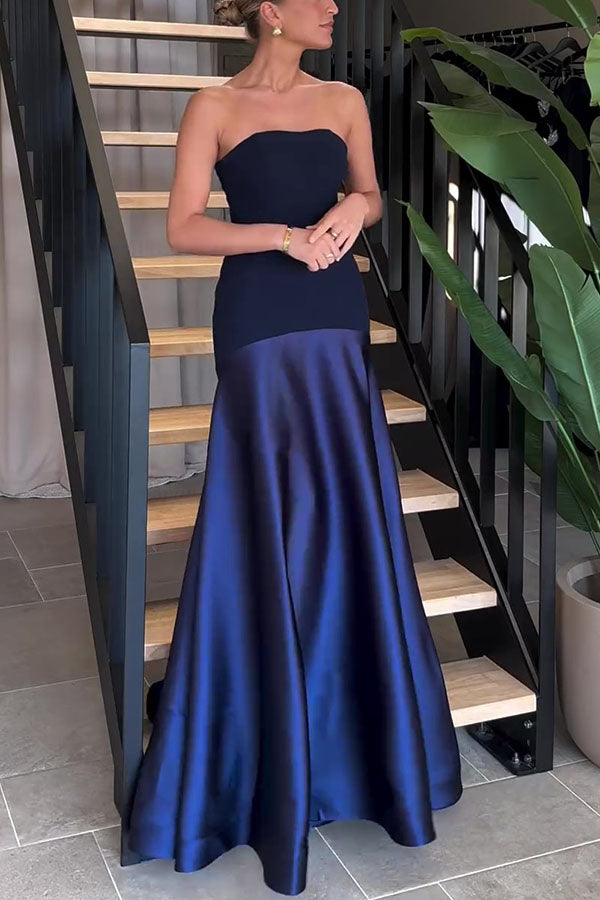Timeless Elegance Satin Patchwork Strapless Flare Gown Maxi Dress | Consonak
