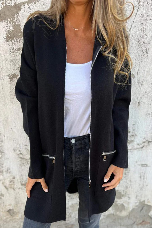 Solid Color Hooded Casual Zip Pocket Jacket-consonak