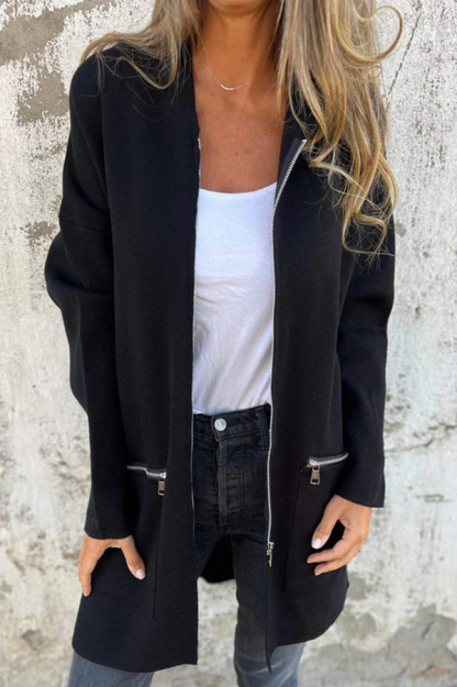 Solid Color Hooded Casual Zip Pocket Jacket-consonak