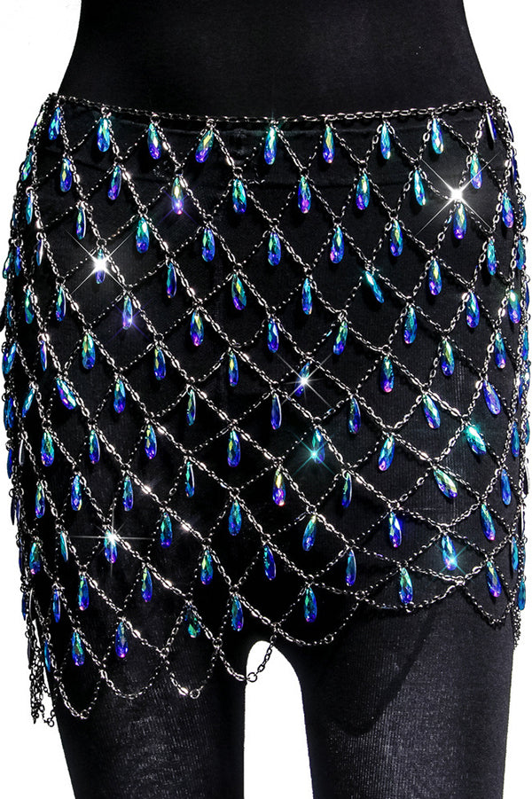 Sexy Hollow Colorful Sparkling Crystal Skirt-consonak