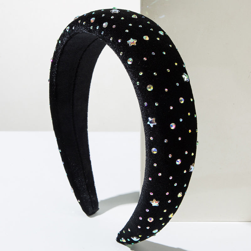 Vintage Velvet Inlaid with Colorful Rhinestones Headband-consonak