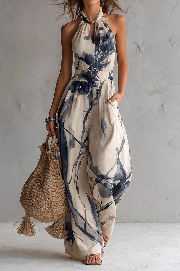 Cobalt Muse Halter Wide-Leg Jumpsuit-Consonak