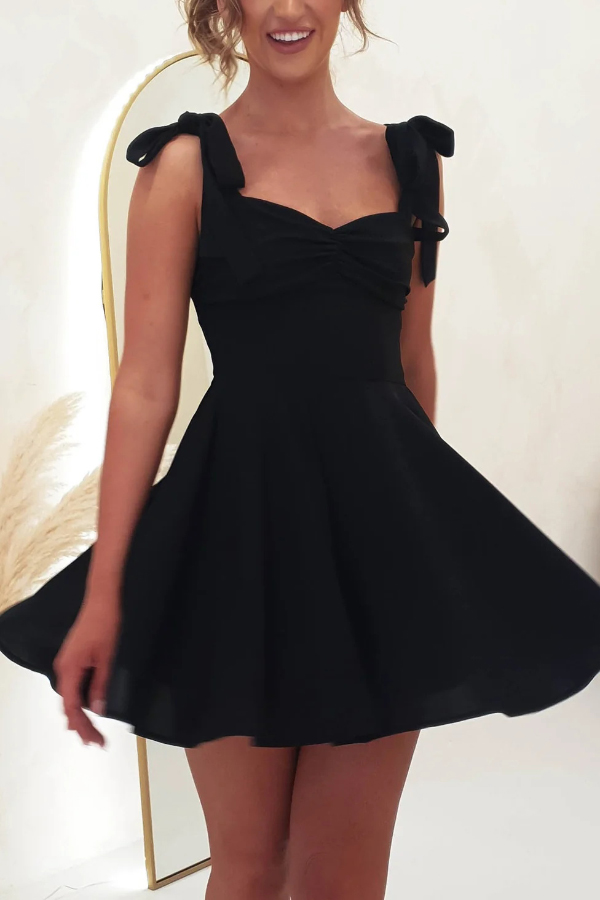 Solid Color Suspender Strap Pleated Slim Fit Mini Dress