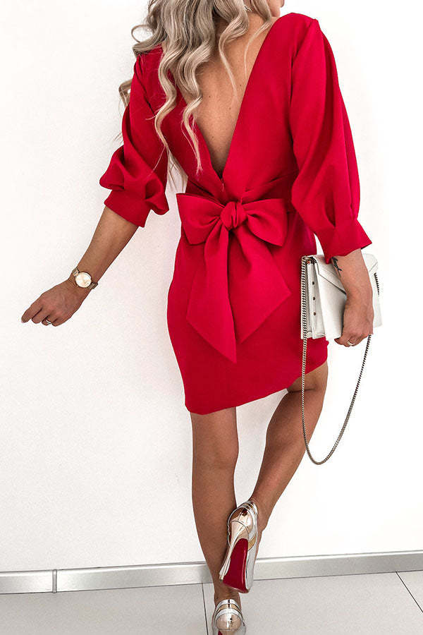 Cute Collab Bowknot Decor V-Back Cocktail Party Dress-consonak
