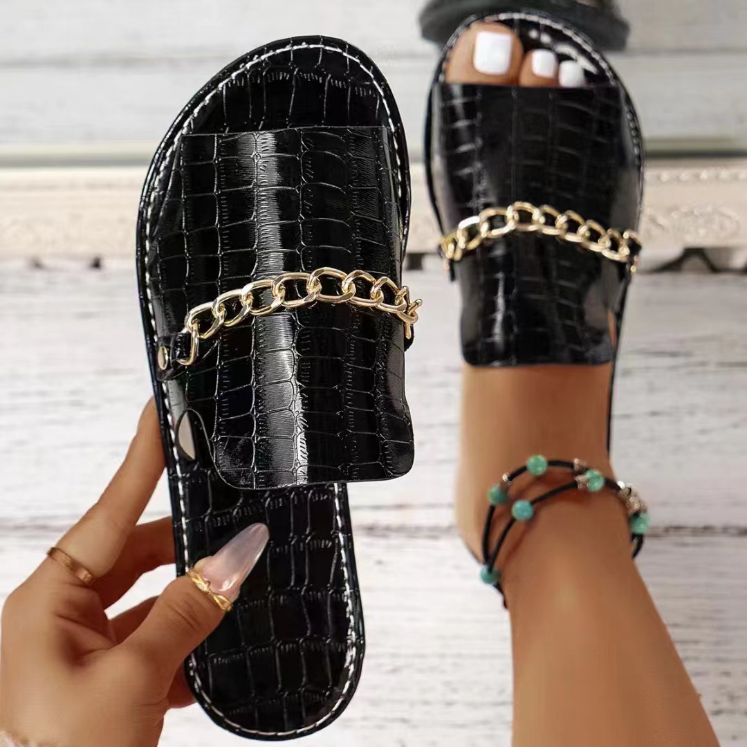 Casual Flat Beach Sandals with Chain Accessories-consonak