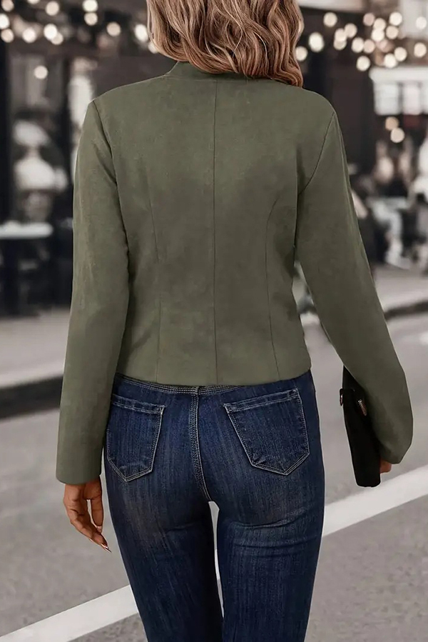 Solid Color Double Breasted Long Sleeve Blazer-consonak