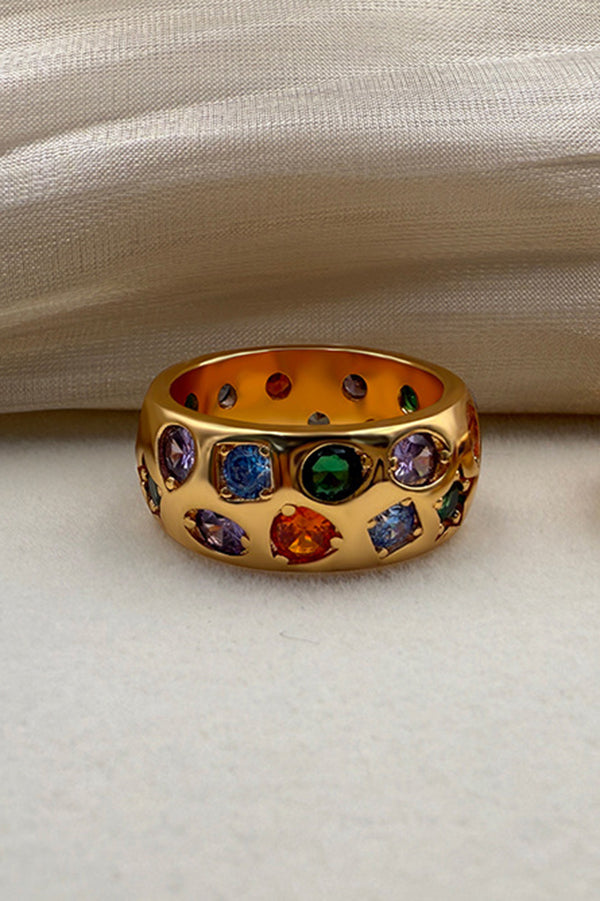 Multicolor Diamond-studded Stainless Steel Ring-consonak