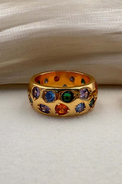 Multicolor Diamond-studded Stainless Steel Ring-consonak