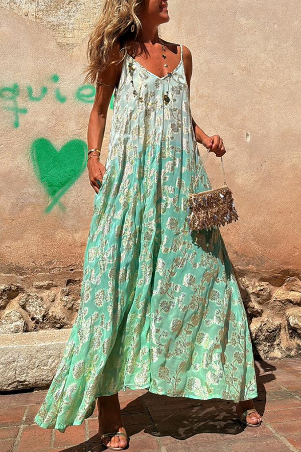 Bianca Tie Dye Gradient Flower Print Pocketed A-line Slip Maxi Dress-consonak