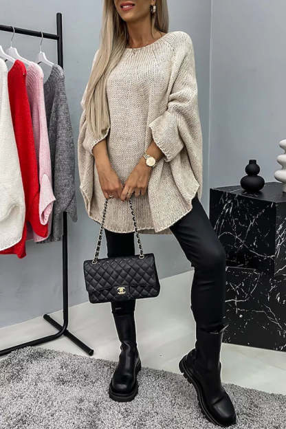 Remember Me Knit Crew Neck Poncho Loose Sweater-consonak