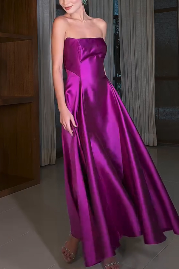 Cinderella's Dream Satin Square Off Shoulder Maxi Dress-consonak