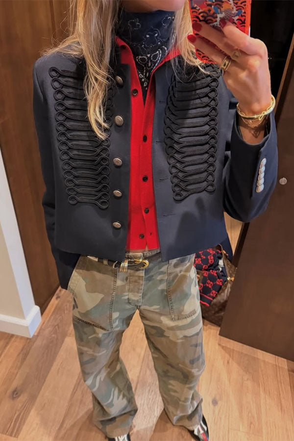Aura Regal Military Corded Crop Jacket-Consonak