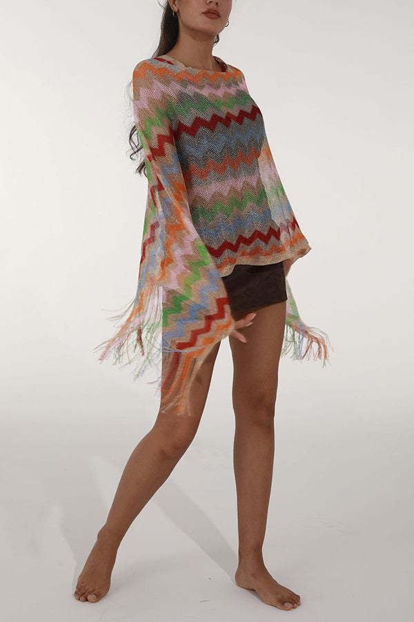 Fashionable Colorful Knitted Sunscreen Beach Shawl-consonak