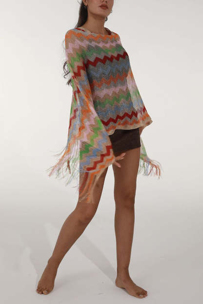 Fashionable Colorful Knitted Sunscreen Beach Shawl-consonak