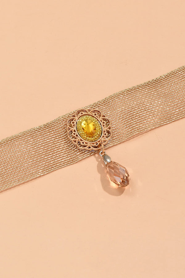 Fashionable Mesh Lace Gemstone Drop Pendant Necklace-consonak