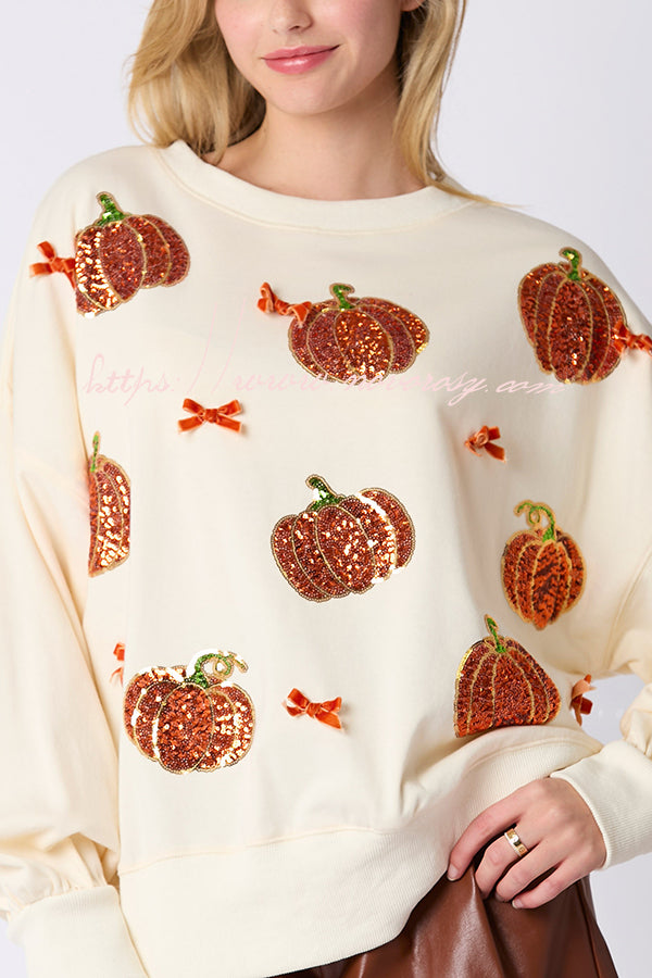 Halloween Colorful Pumpkin Embroidered Loose Casual Sweatshirt-consonak