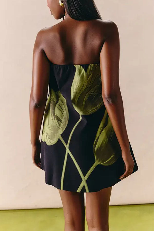 Daphne Retro Botanical Strapless Dress-Consonak
