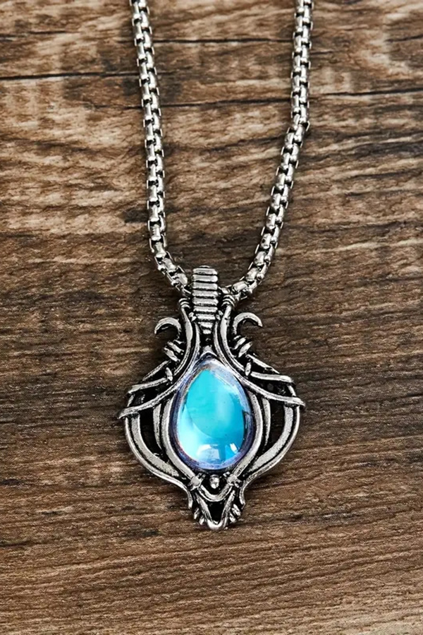 Vintage Moonstone Hollow Water Drop Pendant Necklace-consonak