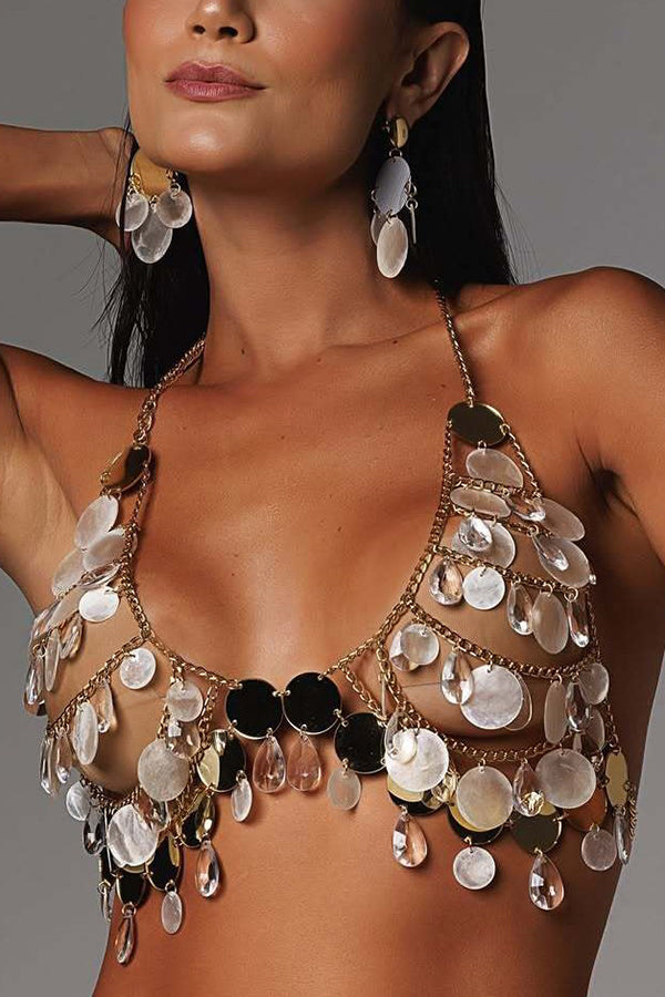 Sexy Sequined Halter Neck Chest Chain Necklace-consonak