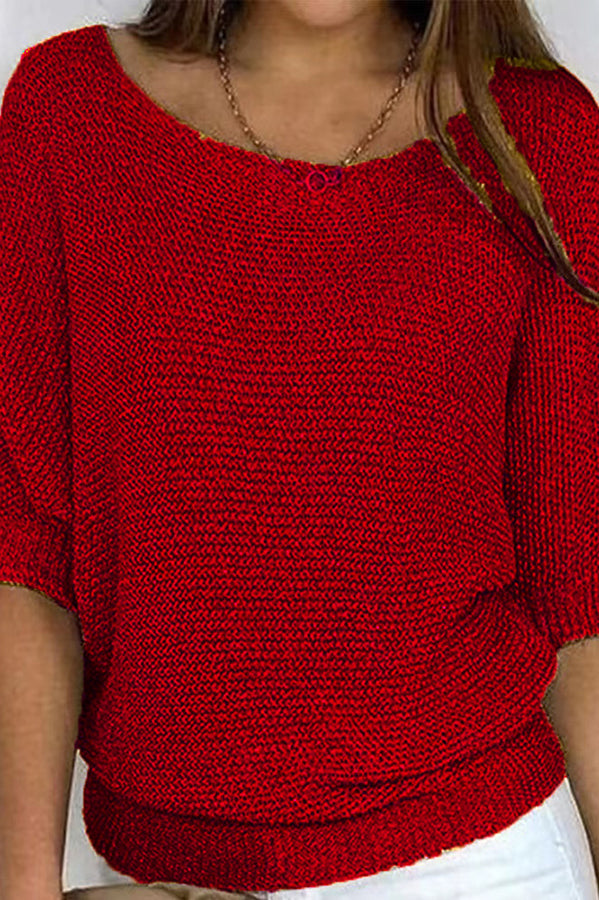 Crew Neck Knitted Half Sleeve Sweater-consonak