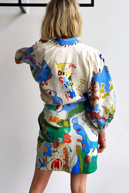 Phebe Linen Blend Unique Print Pocket Waist Tie Mini Dress-consonak