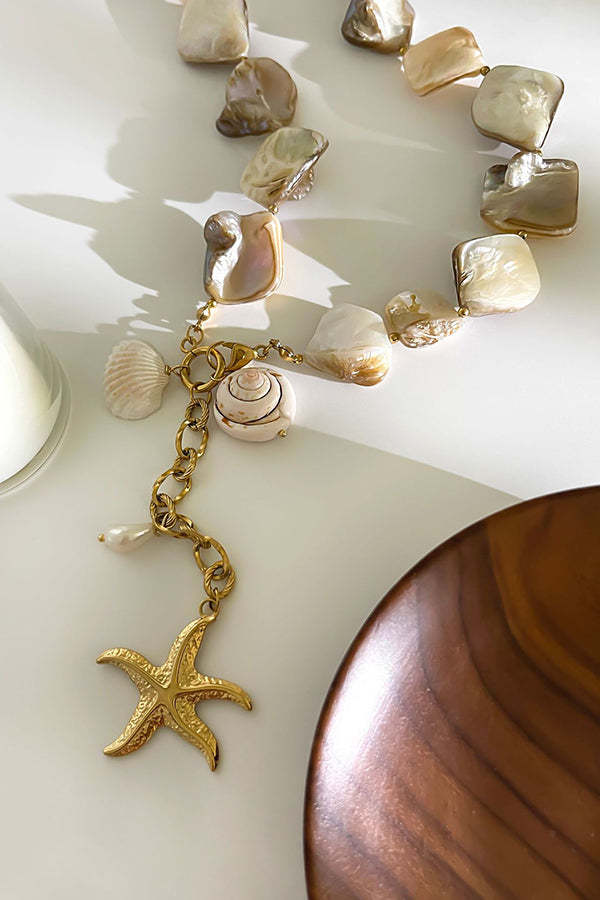 Stylish Pearl Beaded Starfish Pendant Necklace-consonak