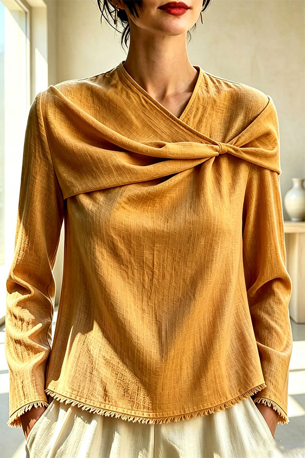 Draped Twist-Front Textured Blouse-Consonak