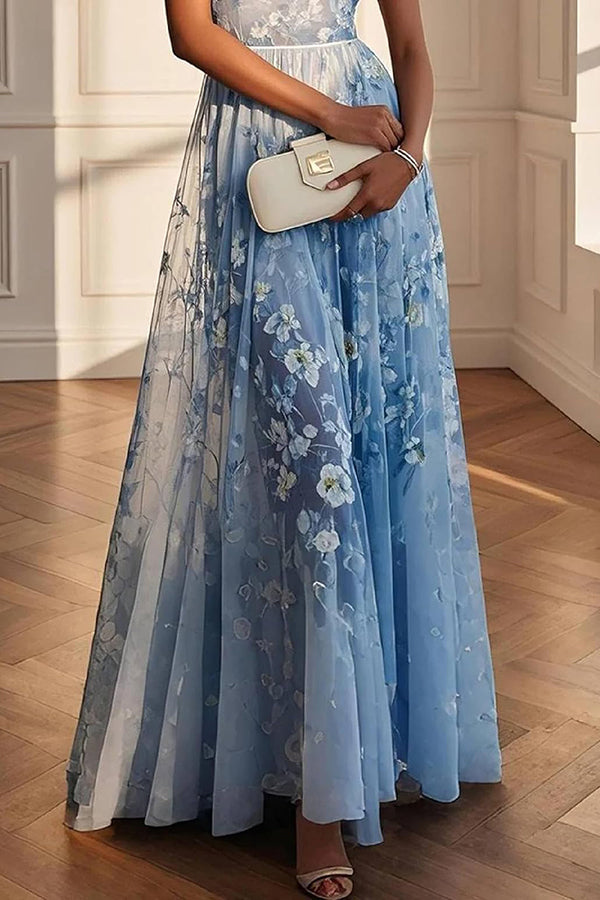 Floral Print V-Neck Sleeveless Elegant Maxi Dress-consonak