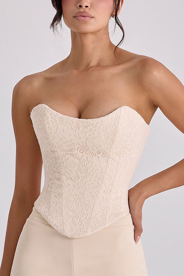 Sprinkle of Romance Floral Lace Off The Shoulder Corset Tank and Mid Rise Stretch Shorts Set-Consonak