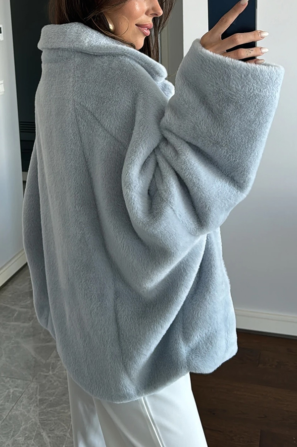 Fashion Lapel Long Sleeve Loose Furry Coat-consonak