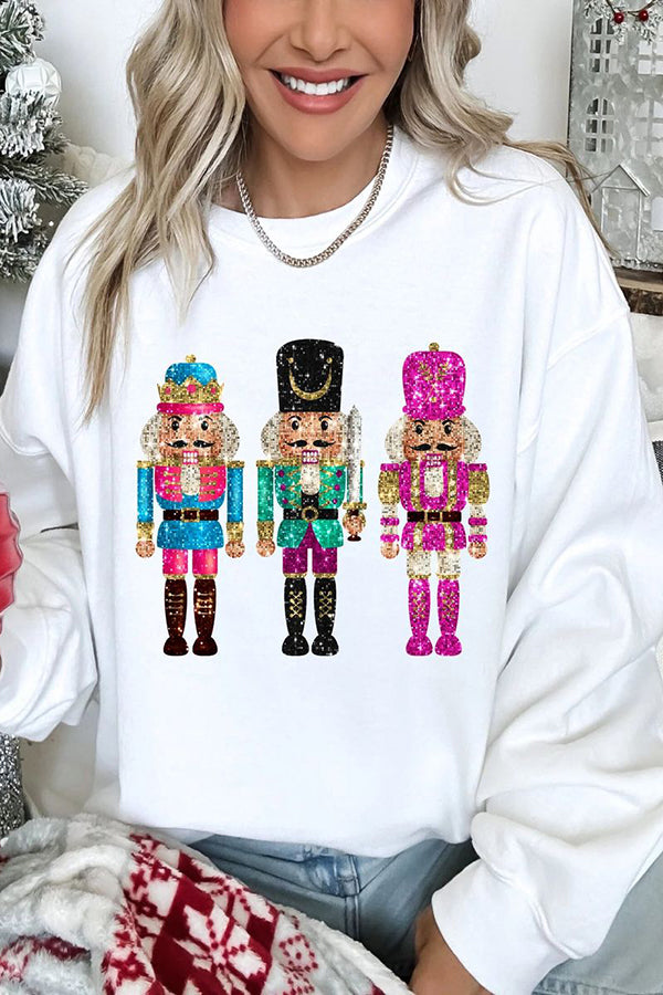 Christmas Soldier Sequin Loose Crew Neck Long Sleeve Sweatshirt-consonak