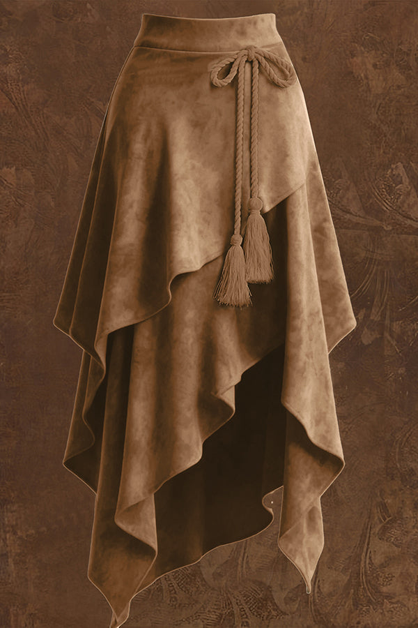 Fashionable Irregular Tie-up Tassel Embellishment Casual Midi Skirt-consonak