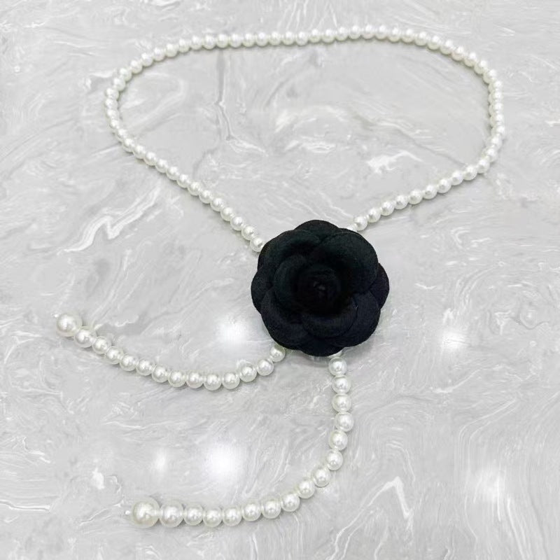 Elegant Camellia Pearl Waist Necklace-consonak