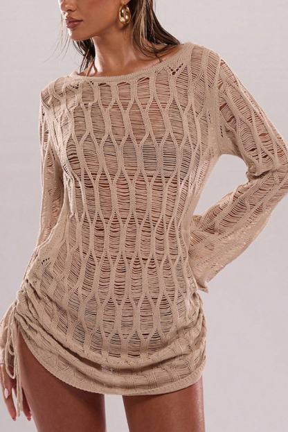 Fashionable Sheer Long-sleeved Backless Tie Slim-fit Mini Dress-consonak