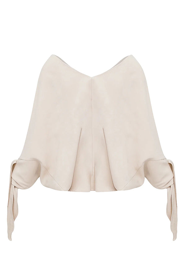 Joyful Bond Linen Blend V-neck Knotted Cuff Half Sleeve Loose Top | Consonak
