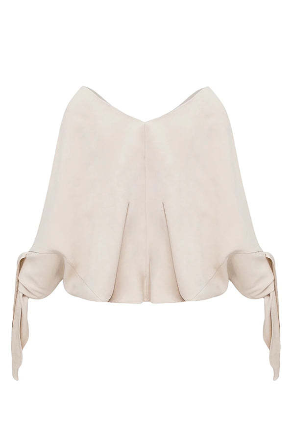 Joyful Bond Linen Blend V-neck Knotted Cuff Half Sleeve Loose Top-consonak