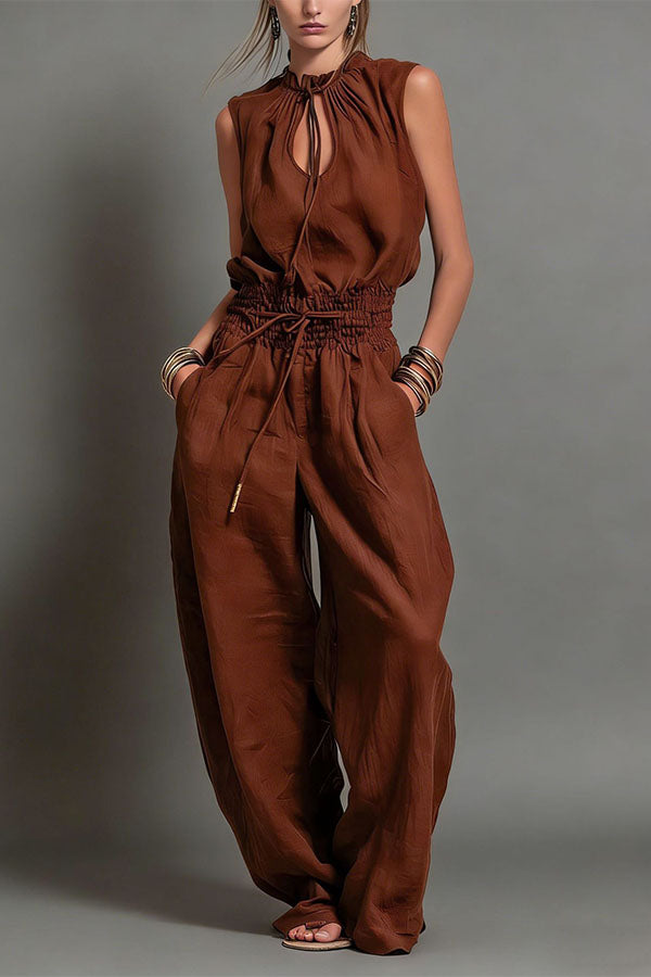 Chic Sleeveless Top and High-Waisted Wide-Leg Pants-Consonak