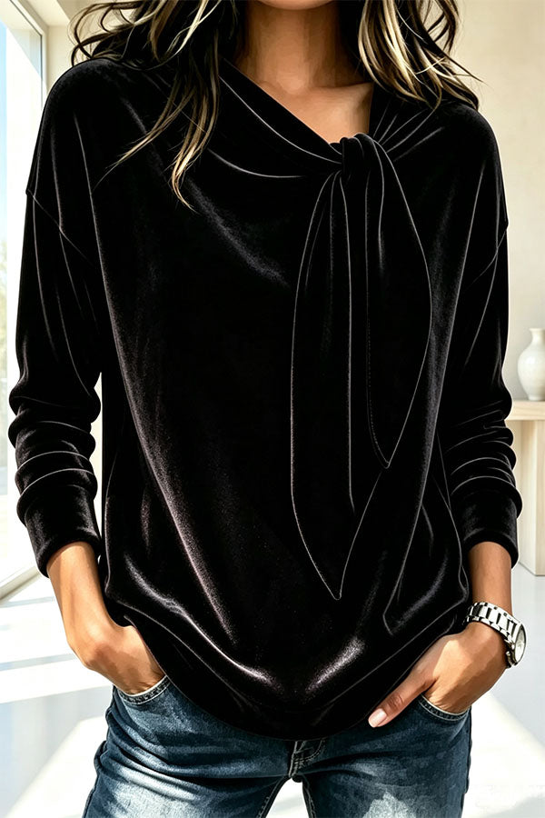 Celeste Velvet Flowing Blouse with Bow Detail-Consonak