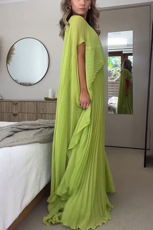 Spring Whispers Chiffon Pleated Wide Sleeve Volume Maxi Dress | Consonak