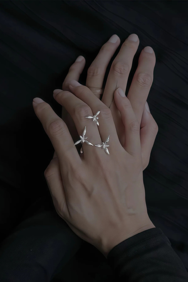 Elegant Chinese-style 3D Orchid Open Ring | Consonak