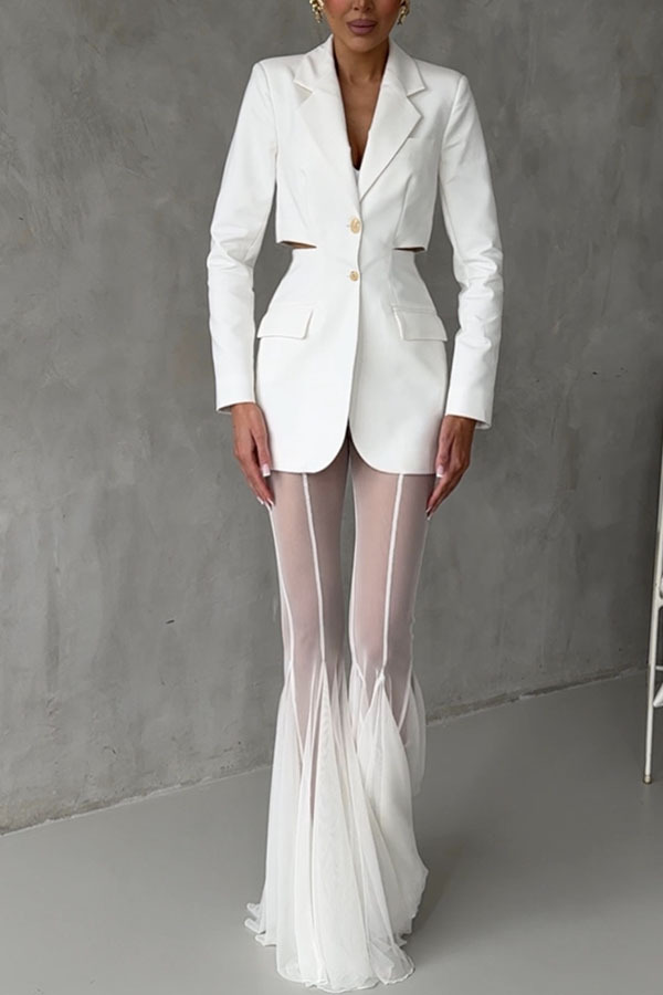 Deep Chic Mesh High Rise Elastic Waist Fishtail Stretch Pants-consonak