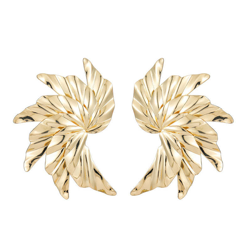 Exaggerated Spiral Gold-plated Leaf Geometric Metal Earrings-consonak
